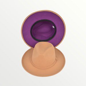 CAMEL/PURPLE FAUX WOOL TWO TONE HAT